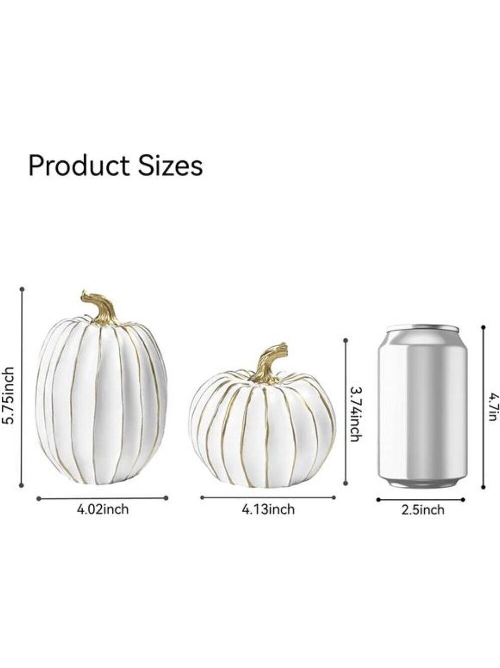Fall Pumpkin Decor White Gold 2 PCS Resin Thanksgiving Harvest Table Centerpiece - Picture 2 of 7